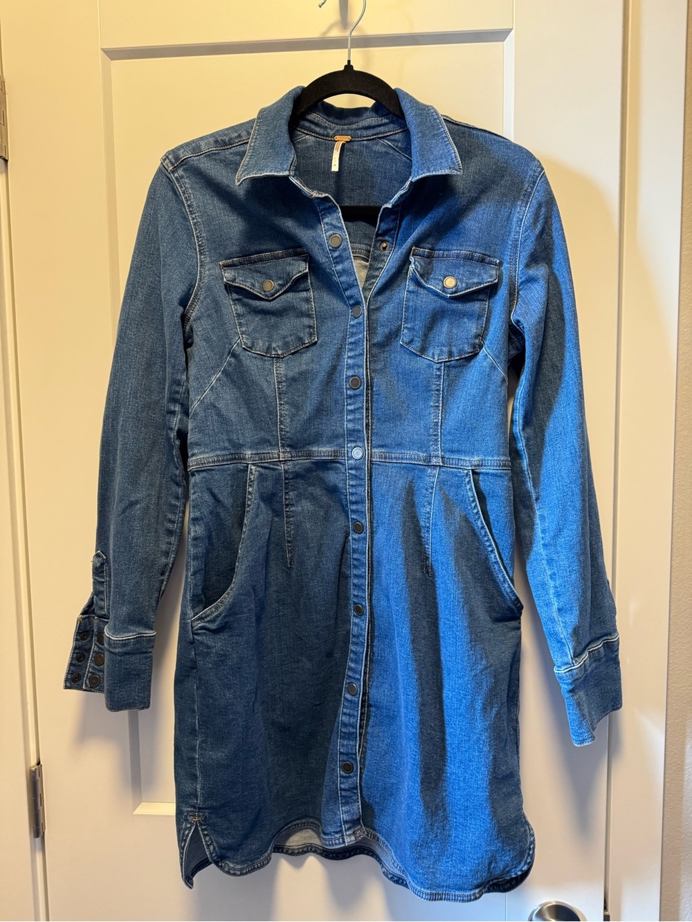Free People Denim Button-Front Shirt Dress